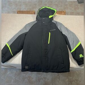 Black and Gray Kids Winter Jacket with Neon Accents